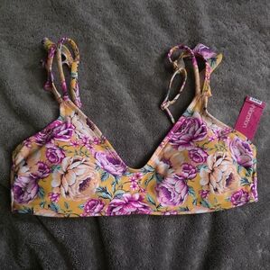 NWT Xhilaration Yellow Floral Bathing Suit Top Size Large Juniors